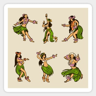 Vintage Hawaiian Hula Girls Illustration Magnet